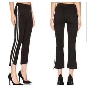 Mother Insider Crop Step Fray Guilty Racer Jeans Size 27 Black w/White Striping